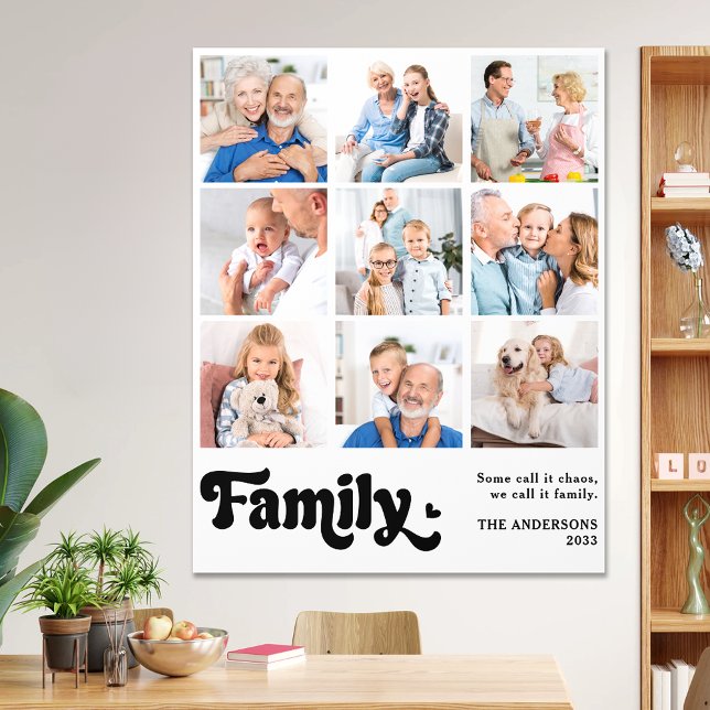 Family Retro Personalized 9 Photo Collage Acrylic Photo Tile (Creator Uploaded)