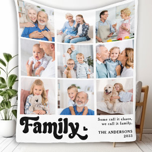Family Retro Personalized 9 Photo Collage Fleece Blanket