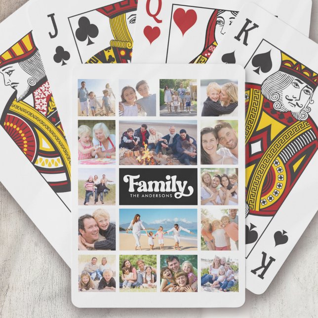 Family Retro Typography Photo Collage 16 Pictures Poker Cards (Creator Uploaded)