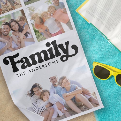 Family Retro Typography Photo Collage Beach Towel