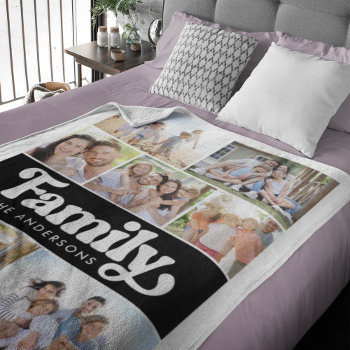 Family Retro Typography Photo Collage Fleece Blanket by rememberwhen_ at Zazzle
