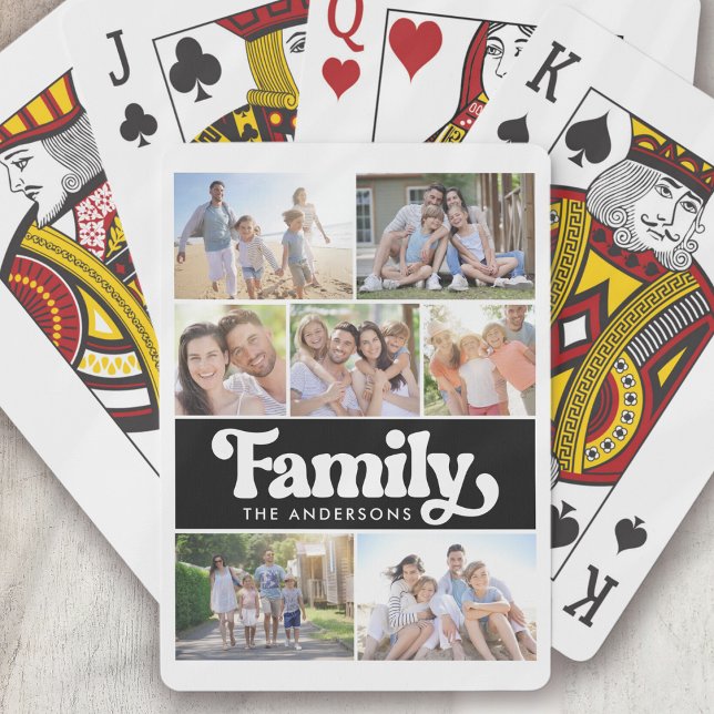 Family Retro Typography Photo Collage Poker Cards (Creator Uploaded)
