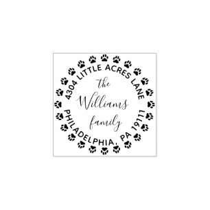 Family Return Address Stamp With Paw Prints