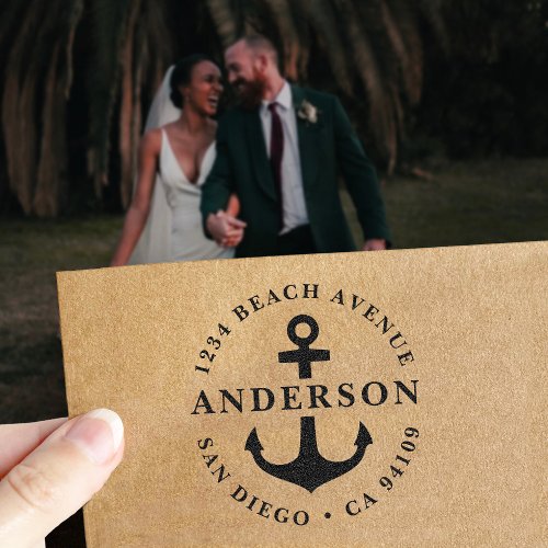 Family Return Address With Anchor Wedding Self_inking Stamp