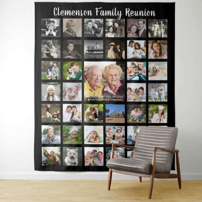 Family Reunion 39 Photo Collage Personalized Black Tapestry (In Situ)