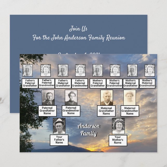Family Reunion 3 Generation Golden Sunset Photo Invitation (Front/Back)