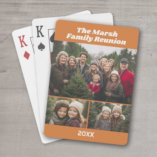 Family Reunion 3 Photo collage - terra cotta Poker Cards