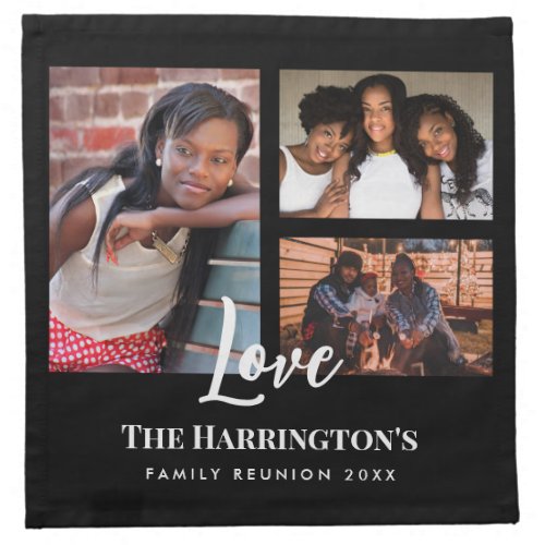 Family Reunion 3 Section Photo Collage Black Frame Cloth Napkin