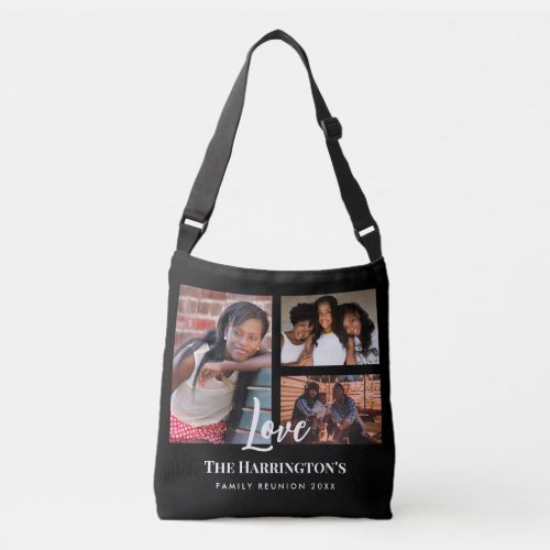 Family Reunion 3 Section Photo Collage Black Frame Crossbody Bag