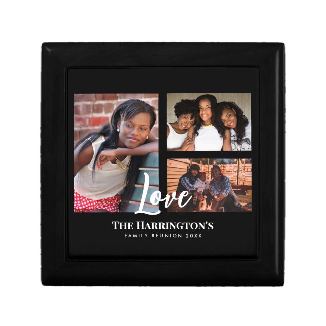 Family Reunion 3 Section Photo Collage Black Frame Gift Box (Front)