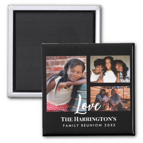Family Reunion 3 Section Photo Collage Black Frame Magnet