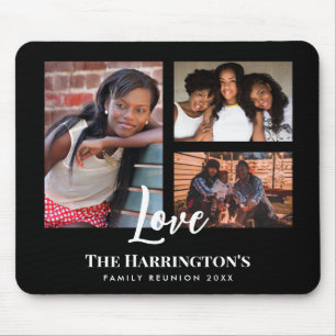 Family Reunion 3 Section Photo Collage Black Frame Mouse Pad