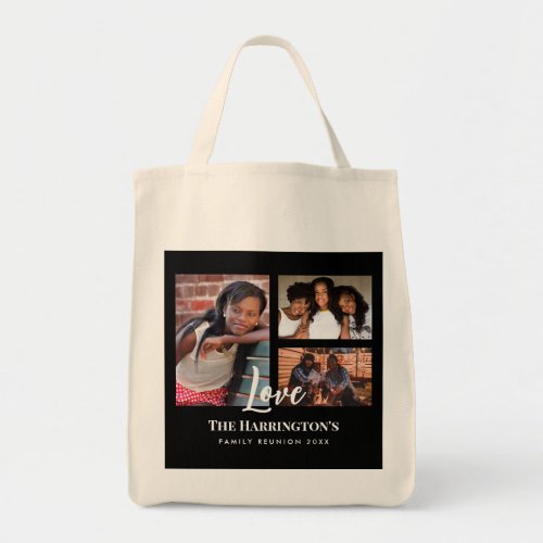 Family Reunion 3 Section Photo Collage Black Frame Tote Bag