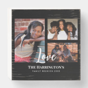 Family Reunion 3 Section Photo Collage Black Frame Wooden Box Sign