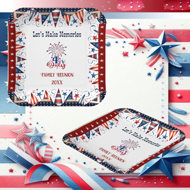 Family Reunion 4th July Stars Firecracker Bunting  Paper Plates (Family Reunion 4th July Stars Firecracker Bunting Paper Plates)