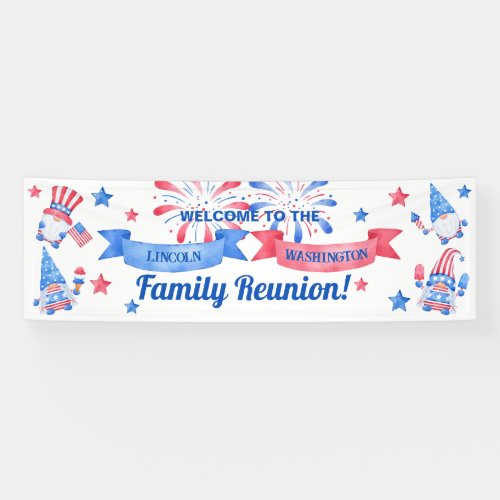 Family Reunion 4th of July Cute Watercolor Gnomes Banner