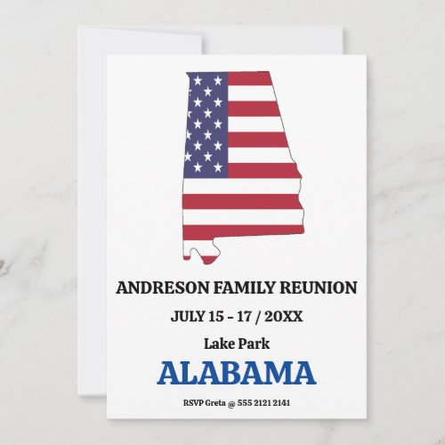 FAMILY REUNION ALABAMA STATE MAP USA Flag Invitation