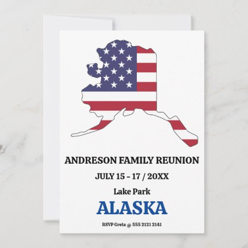 FAMILY REUNION ALASKA STATE MAP USA Flag Invitation