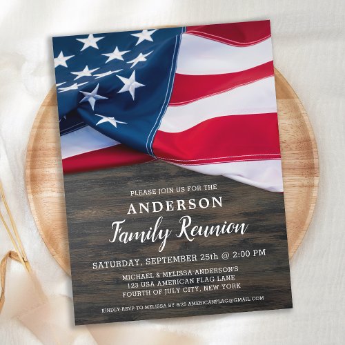 Family Reunion American Flag Patriotic Party  Invitation Postcard