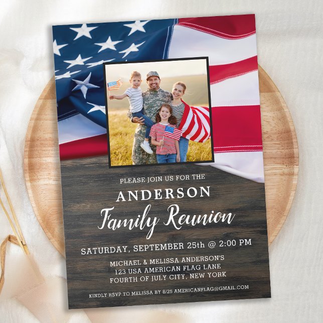 Family Reunion American Flag Photo Patriotic Party Invitation (Creator Uploaded)