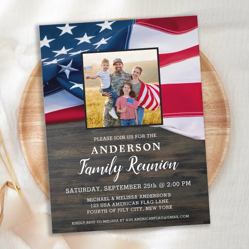 Family Reunion American Flag Photo Patriotic Party Invitation Postcard