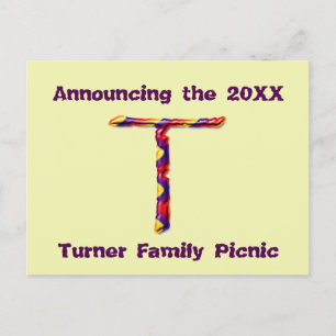 Family Reunion Announcement Colorful Letter T Postcard