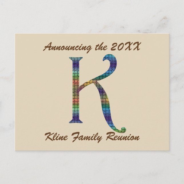 Family Reunion Announcement Invitation Letter K Postcard (Front)