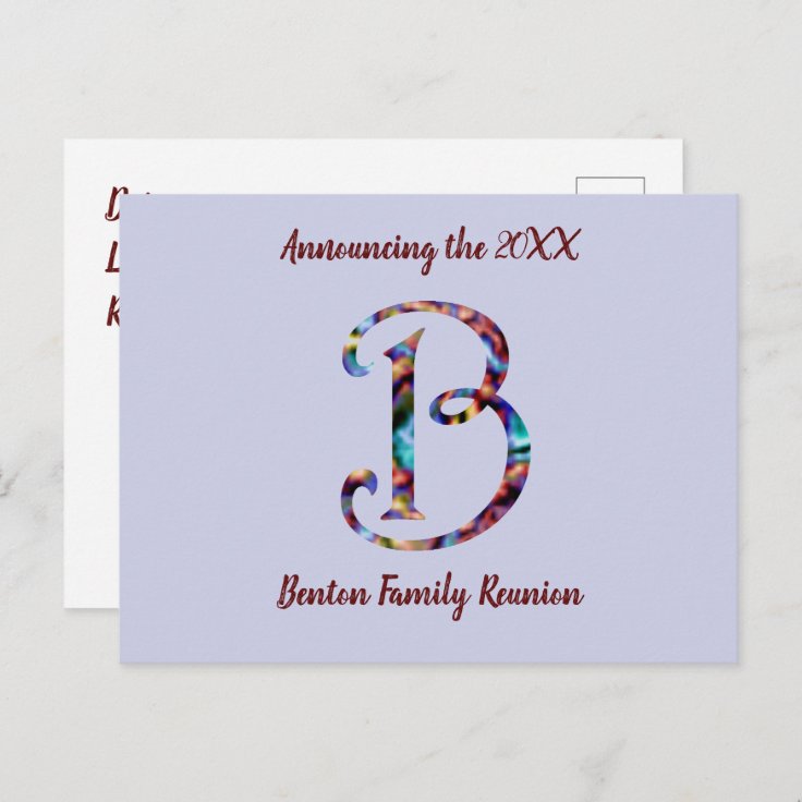 Family Reunion Announcement Letter B Invitation Postcard | Zazzle