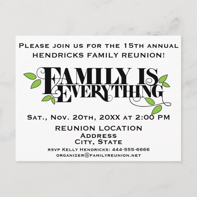 Family Reunion announcement Postcard (Front)
