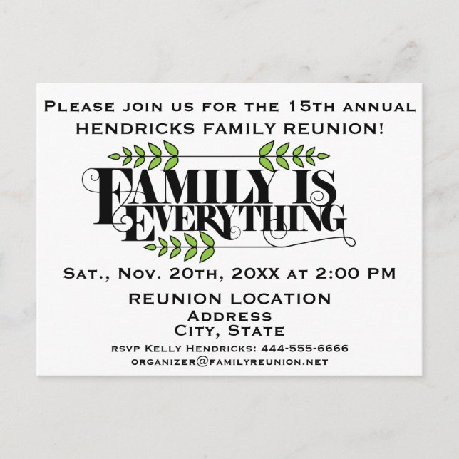 Family Reunion announcement Postcard (Front)