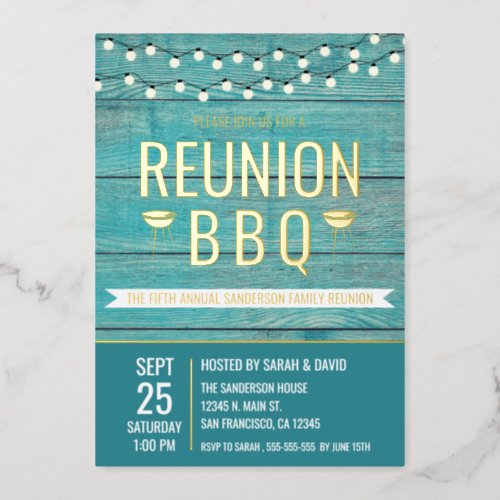 Family Reunion Annual BBQ Barbecue Rustic Foil Invitation