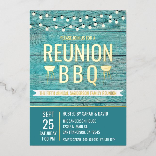 Family Reunion Annual BBQ Barbecue Rustic Foil Invitation (Front)