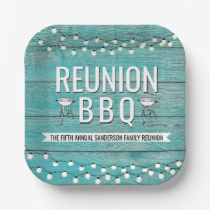 Family Reunion Annual BBQ Barbecue Rustic Paper Plates