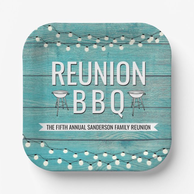 Family Reunion Annual BBQ Barbecue Rustic Paper Plates (Front)