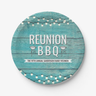 Family Reunion Annual BBQ Barbecue Rustic Paper Plates