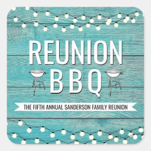 Family Reunion Annual BBQ Barbecue Rustic Square Sticker