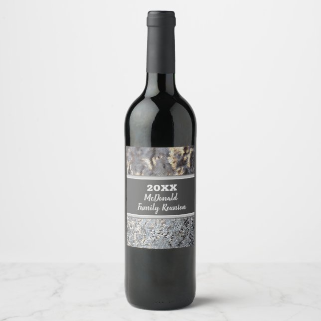 Family Reunion Annual Dinner Black Gray Mosaic Wine Label (Front)