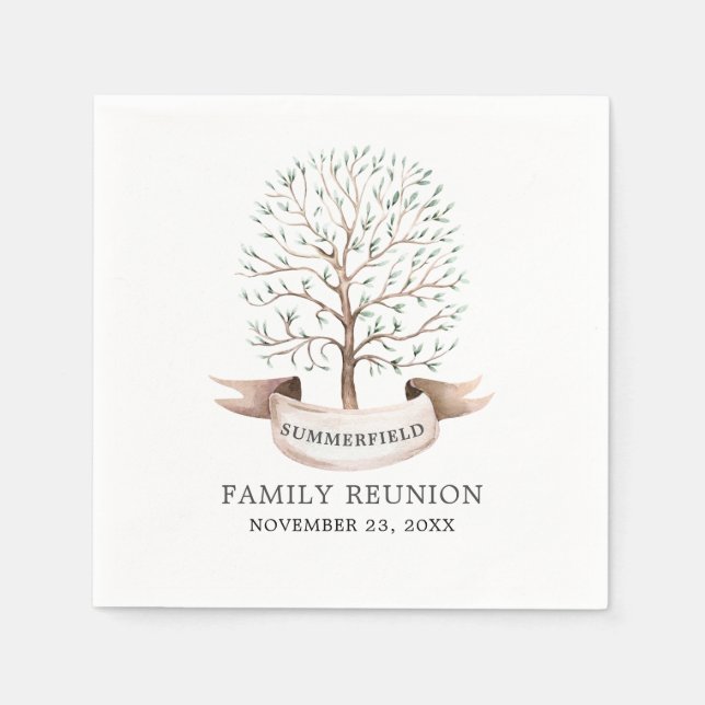 Family Reunion Annual Get Together Watercolor Tree Napkins (Front)