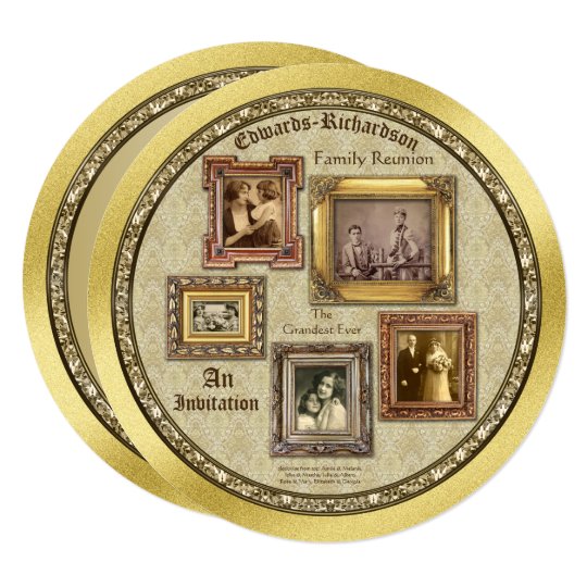 Family Reunion Antique Photo Frames Gold Collage Invitation