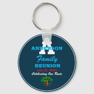 Family Reunion Any Name Any Date Script Text Blue Keychain