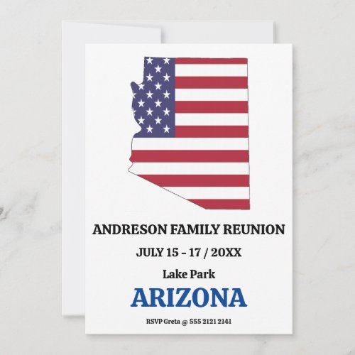 FAMILY REUNION ARIZONA STATE MAP USA Flag Invitation