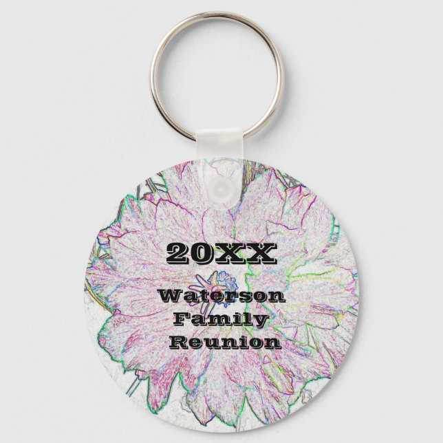 Family Reunion Artistic Flower Sketch Keepsake Keychain (Front)