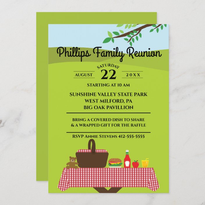 Family Reunion At The Park Picnic Table Invitation | Zazzle