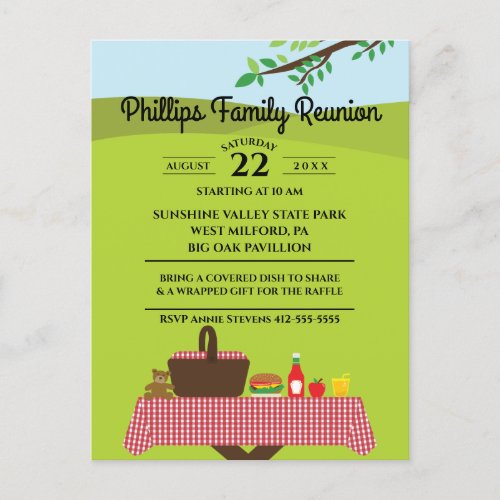 Family Reunion At The Park Picnic Table Invitation Postcard