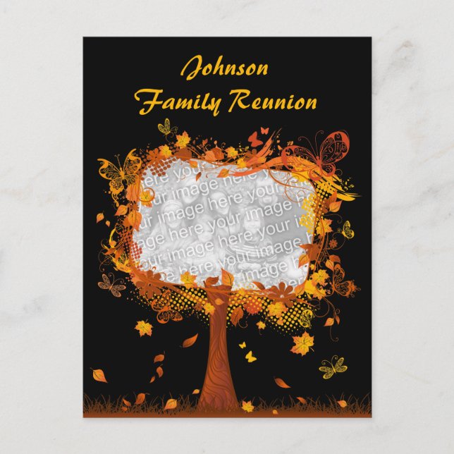 Family Reunion Autumn Tree Photo Frame Postcard (Front)