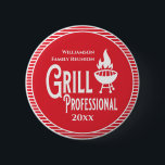 Family Reunion Award Barbecue Grill Professional Button<br><div class="desc">It's fun getting together with your family and reconnecting, sharing stories and learning about family genealogy. It's also fun to have an awards ceremony at your Family Reunion gathering. Here is a just for fun red and white Family Reunion Award Button for the person who helps grill all those hamburgers,...</div>