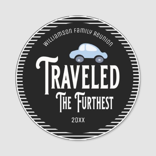 Family Reunion Award Car Traveled The Furthest Name Tag