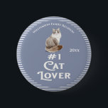 Family Reunion Award Cat Button<br><div class="desc">Give this wonderful keepsake memory family award to your favorite #1 cat lover. Features a elegant watercolor cat. Monogrammed with family name and year of event. Modern.</div>
