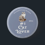 Family Reunion Award Cat Button<br><div class="desc">Give this wonderful keepsake memory family award to your favorite #1 cat lover. Features a elegant watercolor cat. Monogrammed with family name and year of event. Modern.</div>