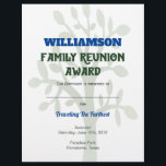 Family Reunion Award Certificate Personalized Tree Letterhead<br><div class="desc">Create your own personalized Family Reunion Award certificate for your next family gathering. Create awards for furthest traveled,  youngest,  oldest,  longest married,  newly married,  most kids,  most grandkids,  events,  games and more. Design features a family tree in the background of the design. Wonderful and modern design.</div>